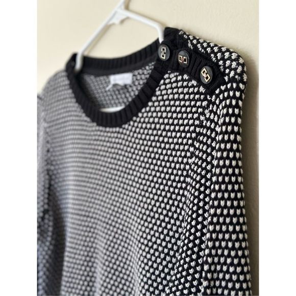 Charter Club Black & White Knot Cotton Sweater with Gold Buttons around Neck - Picture 1 of 5